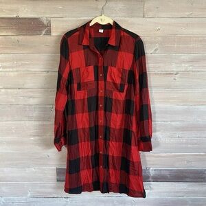 Old Navy red black Buffalo Plaid button down Christmas shirt dress size small